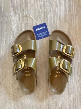 Birkenstock Arizona Big Buckle High Shine Mud green sandal, 38 NWT